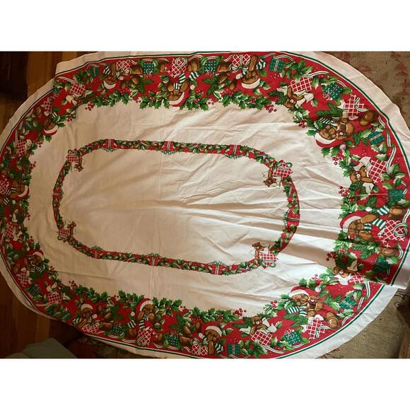 Other - Festive Vintage Holiday Tablecloth with Christmas Bears and Holly Design
